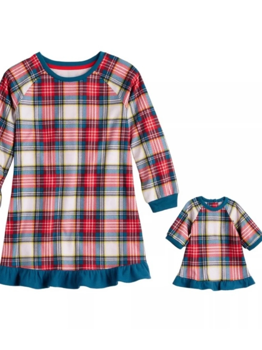 NWT Jingle Bell Rock Sleep Gown. Plaid Pajamas w/ Doll Outfit. Girl's Sz.7-8